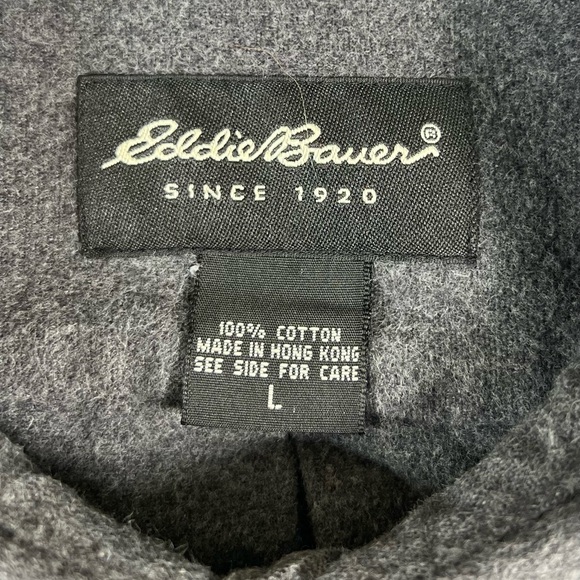 EDDIE BAUER Mens Long Sleeve Heavyweight Flannel Button Down L Gray Outdoor Warm - Picture 4 of 14